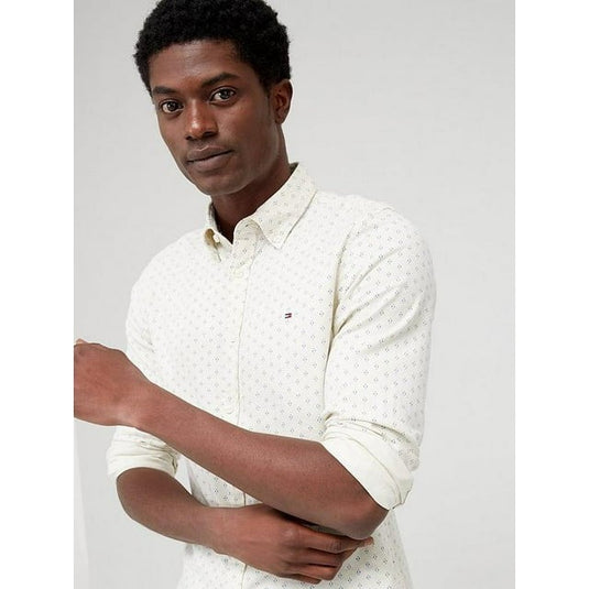 Translation missing: en.Tommy Hilfiger Men's Flex Slim-Fit Brushed Twill Printed Shirt Ecru-2XL