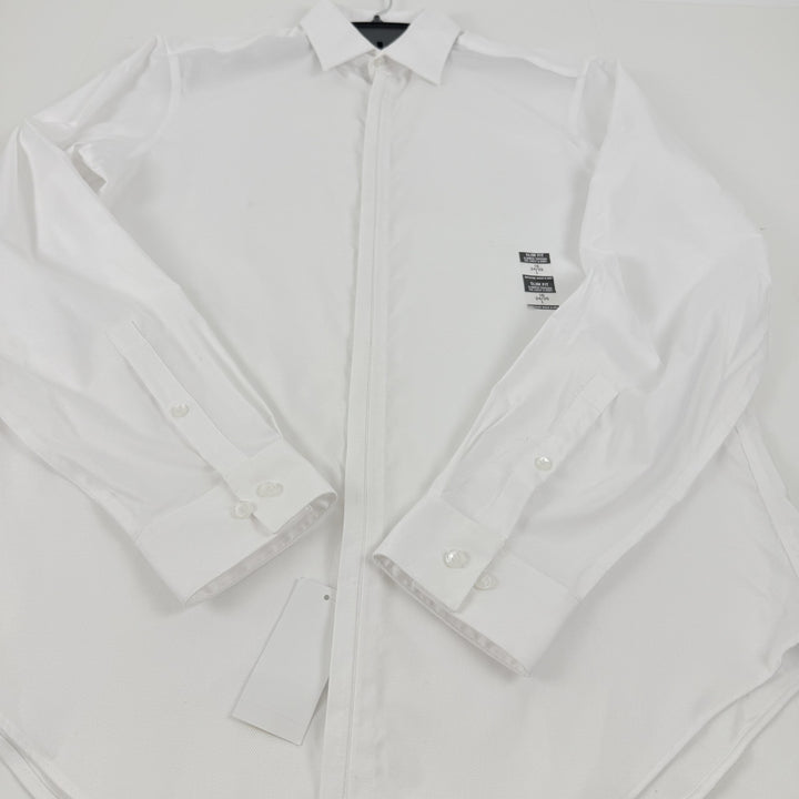 Translation missing: en.Calvin Klein Mens Dress Shirt Steel Stretch Slim Fit Covered Placket White-16