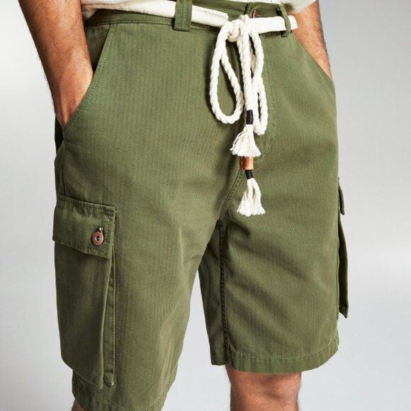 Translation missing: en.Sun + Stone Mens Ouigi Theodore Cargo Shorts in Ivy Green-Size 34