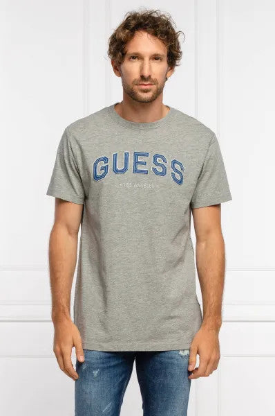 Translation missing: en.GUESS Mens Eco College Applique Logo Graphic T-Shirt Marble Heather Grey-Medium