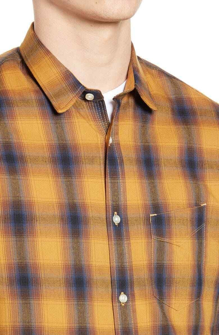 Translation missing: en.Officine Generale Men's Giacomo Brushed Check Shirt in Ecru Jade-Small