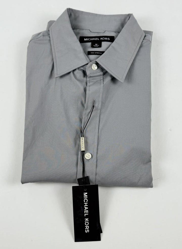 Translation missing: en.Michael Kors Men's Stretch Button-Front Shirt - Alloy Grey-Medium 15-15.5