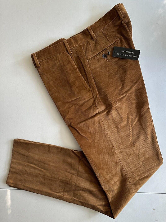 Translation missing: en.The Mens Store Designer Stretch Corduroy Regular Fit Pants Lt Brown-38R Unhemmed