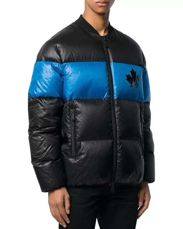 Translation missing: en.DSQUARED2 Men's Down Color-block Puffer Jacket in Black/Blue_Size EU 50 US L 40