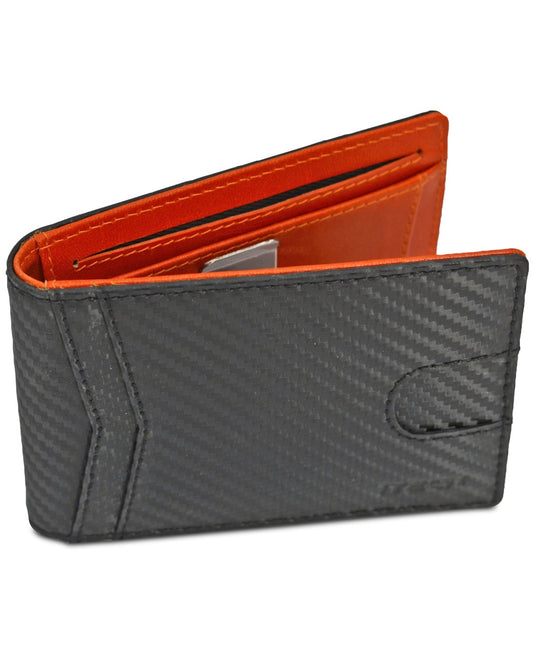 Translation missing: en.ITech Men's Textured Leather Bi-Fold Wallet &amp; Money Clip - Black 4.5"x3"x.037