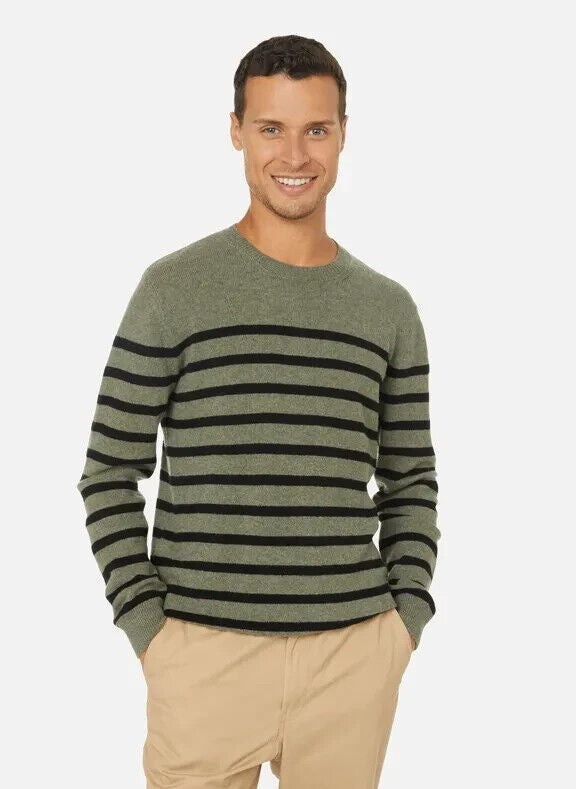 Translation missing: en.A.P.C. Men's Travis Wool/Cotton Stripe Regular Fit Crewneck Sweater Green-Small