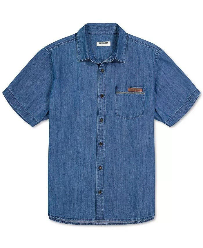 Translation missing: en.Caterpillar Men's Foundation Short-Sleeve Denim Shirt in Stone Blue-Medium