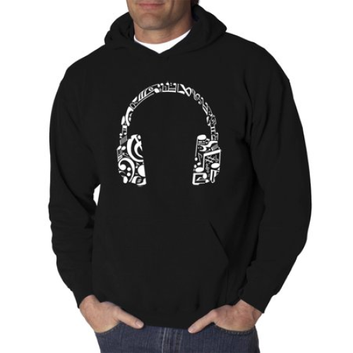 Translation missing: en.LA Pop Men's Music Note Headphones Word Art Hooded Sweatshirt Black-2XL