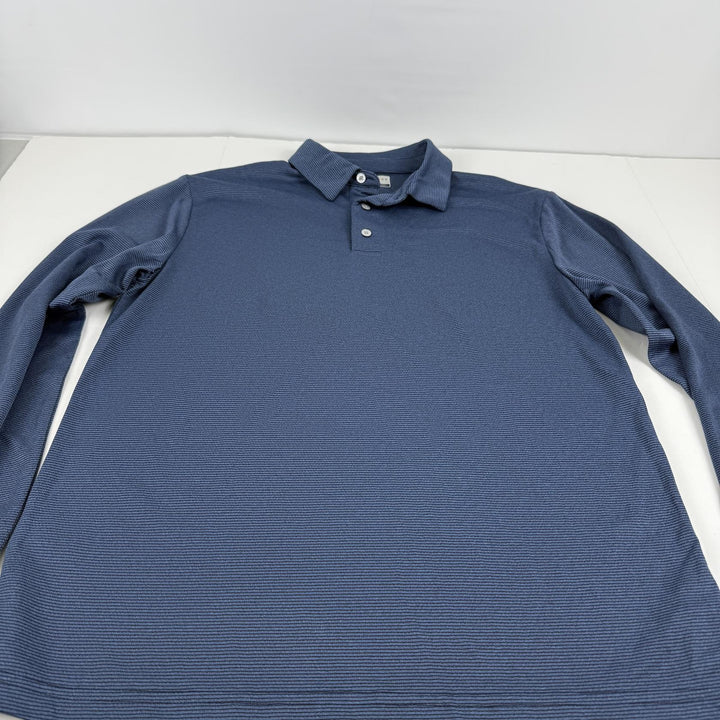 Translation missing: en.PGA Tour Long Sleeve Feeder Stripe Golf Polo Shirt DK Peacoat Htr-Small