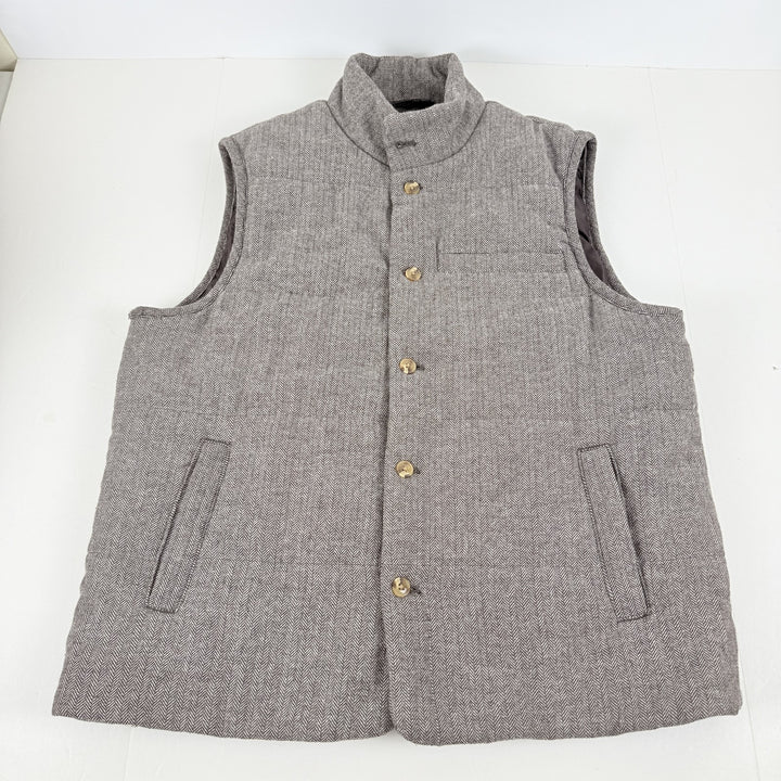 Translation missing: en.Club Room Men's Tweed Herringbone Button-Front Padded Vest Brown-Large