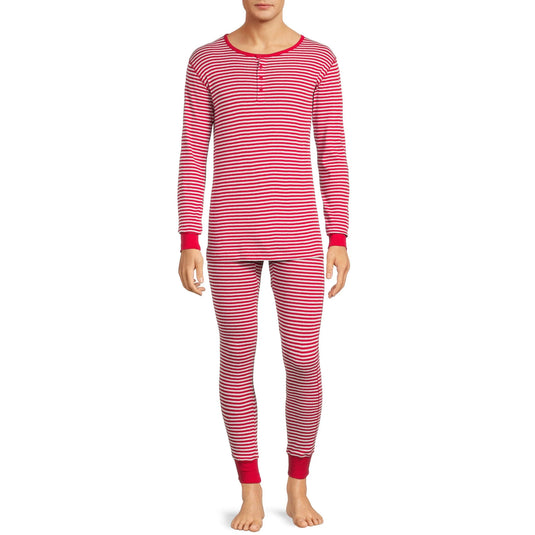 Translation missing: en.Hanes Men's Long John Sleep Pajamas, 2-Piece Set - Light Red-2XL
