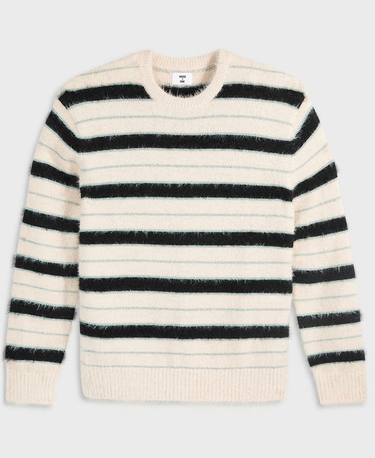 Translation missing: en.Mode of One Sweater Dark Ecru-Size 2XL Mens Long-Sleeve Eyelash Stripe Relax Fit