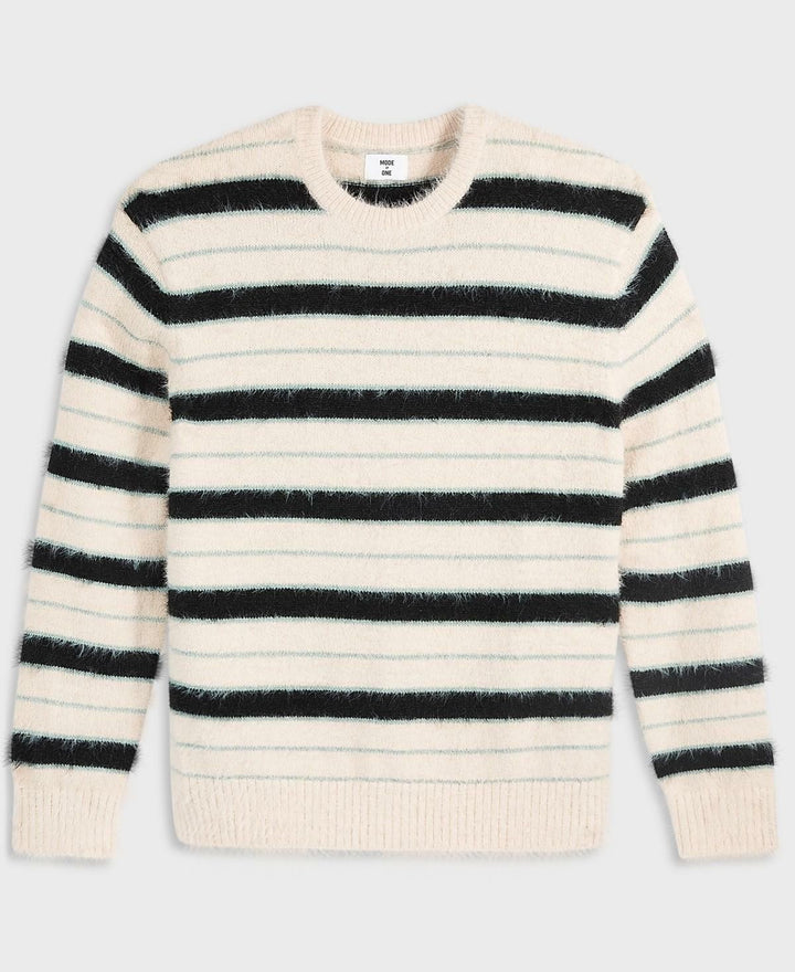 Translation missing: en.Mode of One Sweater Dark Ecru-Size 2XL Mens Long-Sleeve Eyelash Stripe Relax Fit