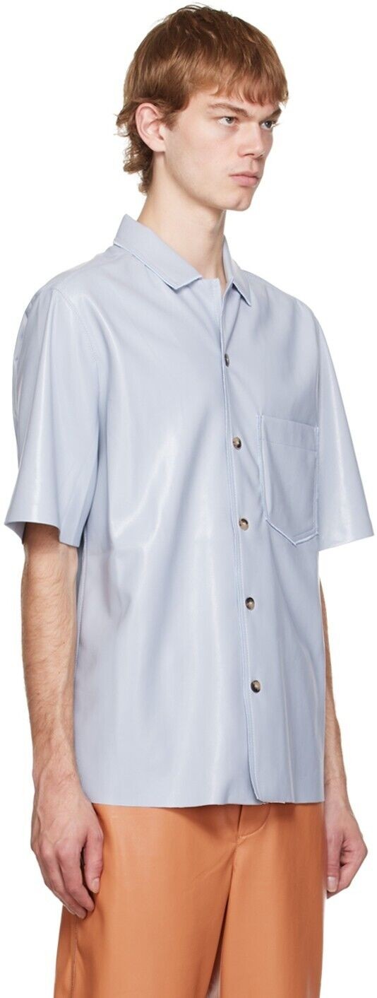 Translation missing: en.Nanushka Bodil Dusty Blue Okobor Faux Leather Camp Shirt-Small