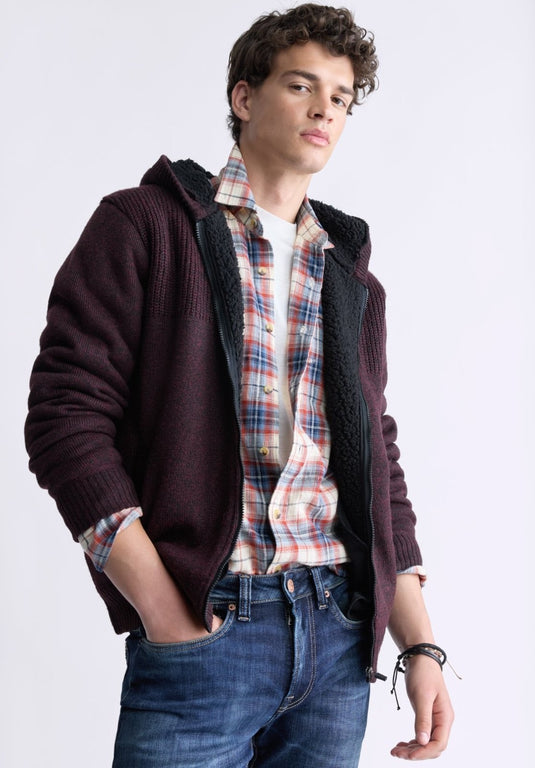 Translation missing: en.Buffalo David Men's Walmick Full-Zip Knit Hoodie with Sherpa Lining - Red - XL