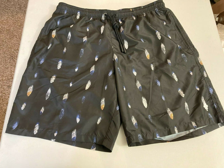 Translation missing: en.MARCELO BURLON COUNTY OF MILAN Feather-print Swim Shorts In Black-Size XL