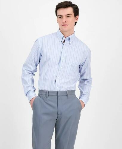 Translation missing: en.Club Room Mens Regular Fit Stripe Oxford Dress Shirt Blue Red-15.5 32/33