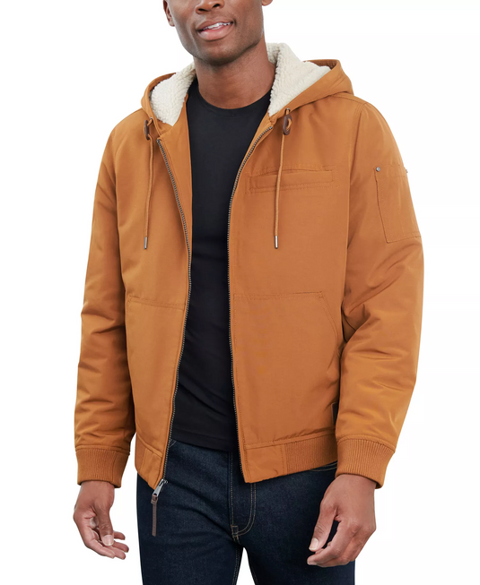 Translation missing: en.Lucky Brand Men's Bomber Jacket with Faux Sherpa Lined Hood, Tobacco, XL