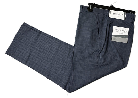 Translation missing: en.Perry Ellis Portfolio Mens Slim-Fit Flat Front Dress Pants Dusty Blue-30x29
