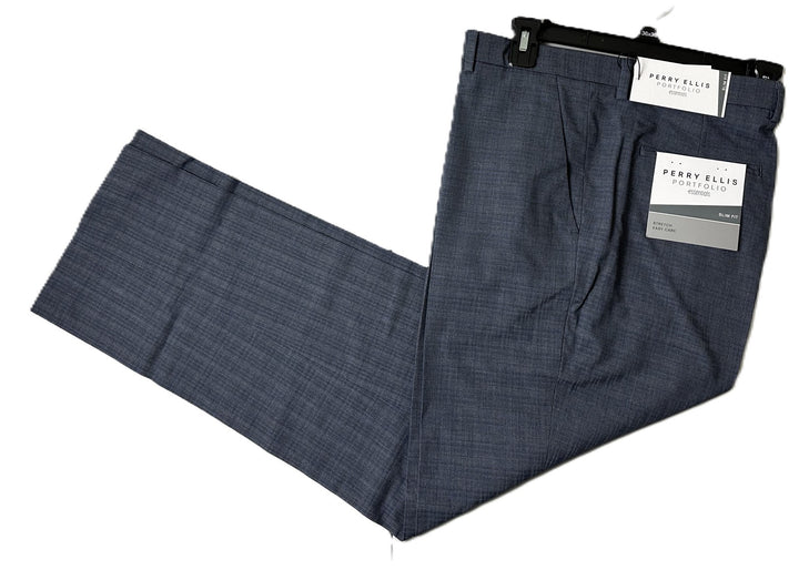 Translation missing: en.Perry Ellis Portfolio Mens Slim-Fit Flat Front Dress Pants Dusty Blue-30x29