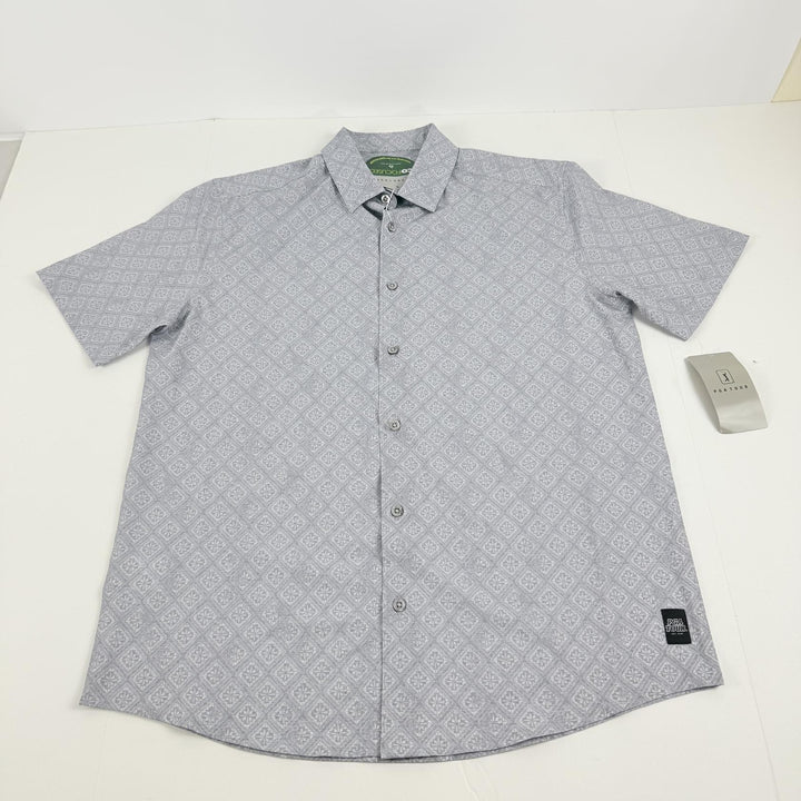 Translation missing: en.PGA Tour Men's Medallion-Print Button-Up Golf Shirt - Tradewinds Gray-Medium