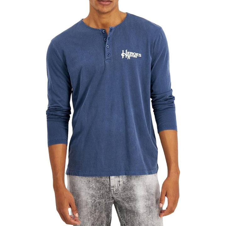 Translation missing: en.Heroes Motors Men's Classic Seven Graphic Long-Sleeve Henley Shirt in Blue-2XL