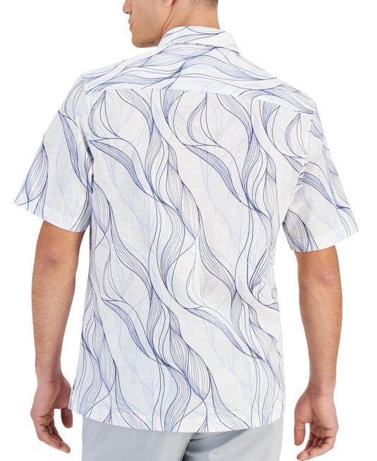 Translation missing: en.Alfani Button-Down Shirt Men's Small White Multi Regular-Fit Abstract Wave-Print
