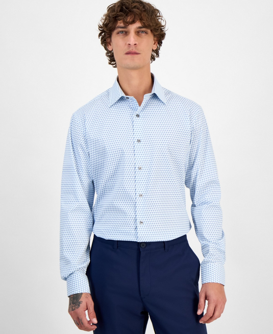 Translation missing: en.Alfani Men's Geo-Print Dress Shirt Slim Fit White Blue Stretch-14-14.5 32/33
