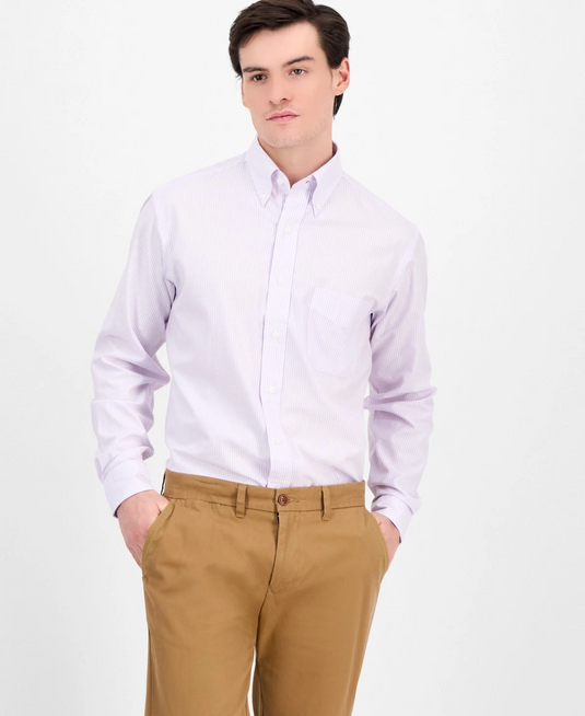 Translation missing: en.Club Room Men's Regular Fit University Stripe Dress Shirt Purple Rose-15 32/33