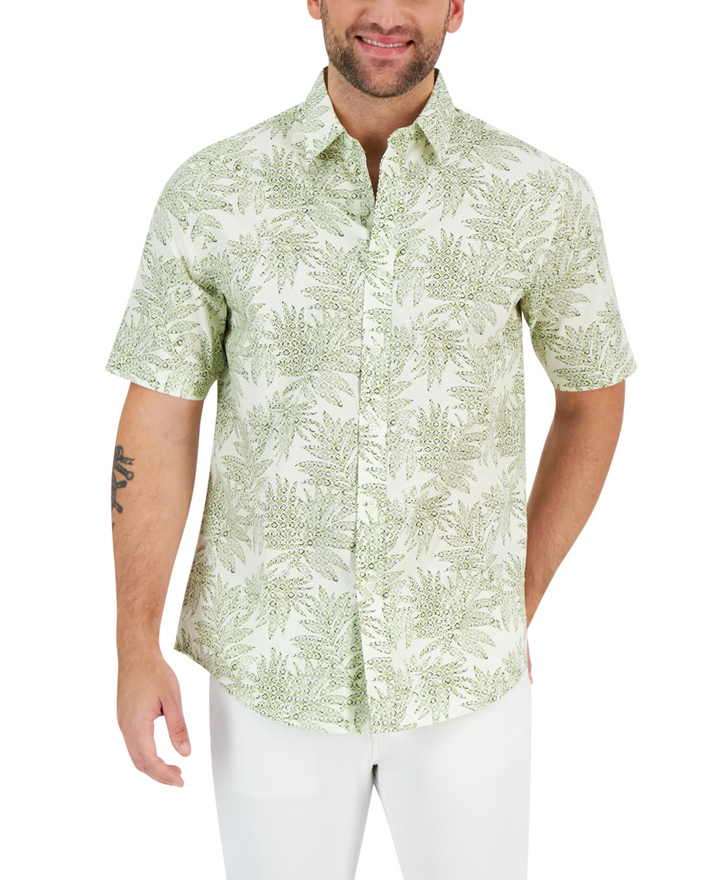 Translation missing: en.Club Room Men's Cotton Elevated Leaf Medallion Shirt Cactus Green-2XL