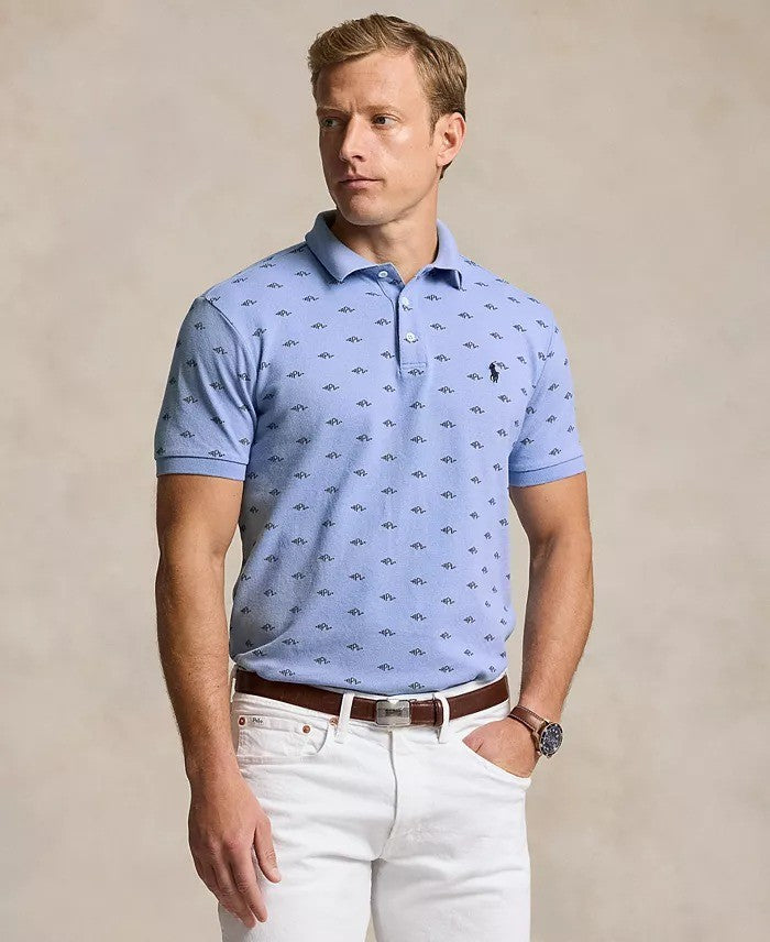 Translation missing: en.Polo Ralph Lauren Polo Shirt Men's 2XL AOP Blue Classic-Fit Monogram Stretch