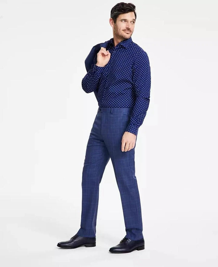 Translation missing: en.Michael Kors Malone Dress Pants Mens 44x32 Blue Plaid Reg-Fit Stretch Wool-Blnd