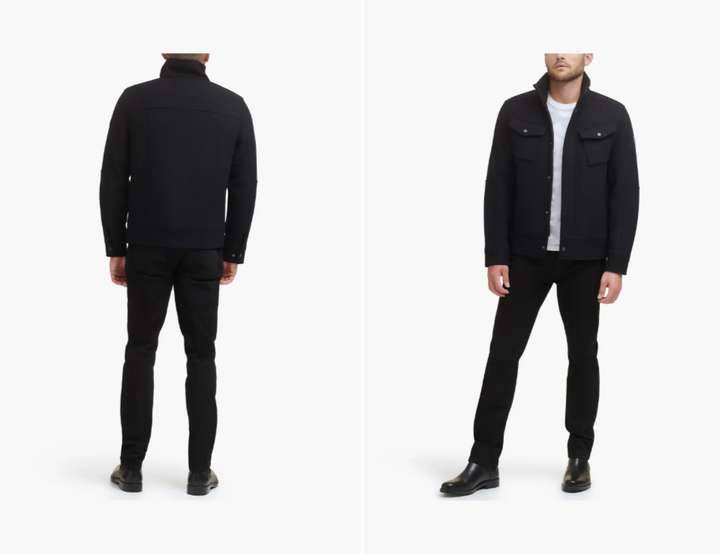 Translation missing: en.Kenneth Cole Mens Textured Wool Blend Sherpa Inner Collar Jacket Black-Medium