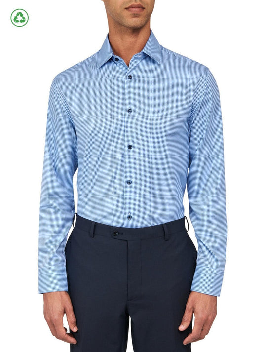 Translation missing: en.Con.Struct Mens Slim Fit Gingham Performance Stretch Dress Shirt Blue-18-18.5 35