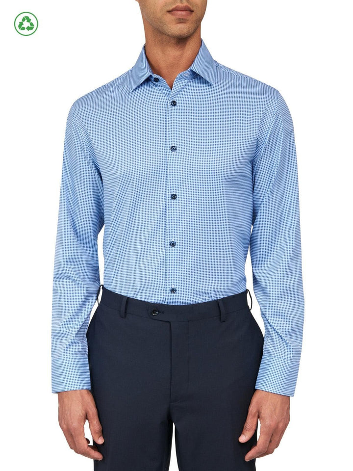 Translation missing: en.Con.Struct Mens Slim Fit Gingham Performance Stretch Dress Shirt Blue-18-18.5 35