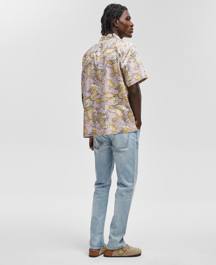 Translation missing: en.Mode of One Mens Relaxed-Fit Printed Button-Down Camp Shirt Cool Putty Purple-XL