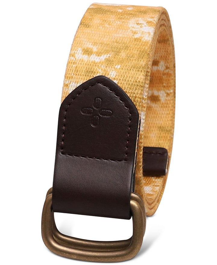 Translation missing: en.Sun + Stone Men's Geo D-Ring Web Belt with Faux-Leather Trim Yellow Small 30-32