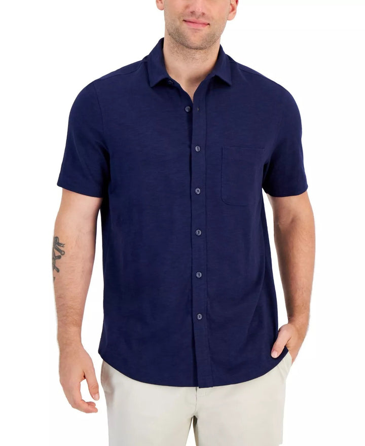 Translation missing: en.Club Room Men's Regular-Fit Textured-Knit Shirt Navy Blue-Small