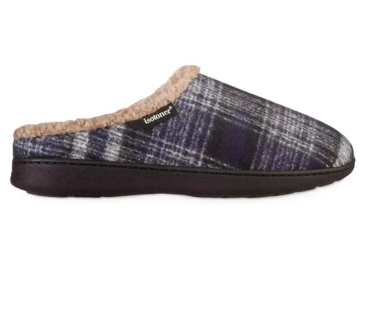 Translation missing: en.isotoner Advanced Memory Foam Plaid Berkley Hoodback Men's Slippers Navy-13-14