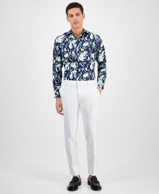 Translation missing: en.Bar III Dress Shirt 14-14.5 32/33 Navy Sage Slim Fit Isola Bella Floral Print