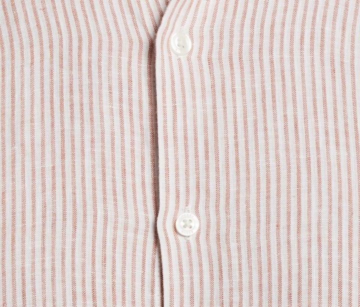 Translation missing: en.Perry Ellis Stripe Linen Roll-Sleeve Woven Button Down Shirt Copper Brown-Large