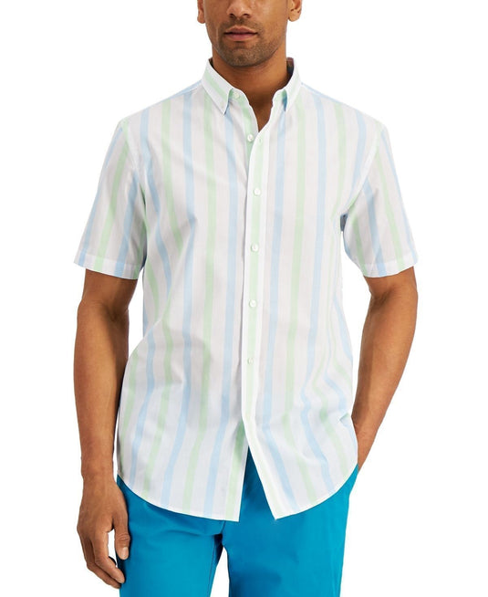 Translation missing: en.Club Room Men's Short Sleeve Printed Stripe Shirt White Multi-Small