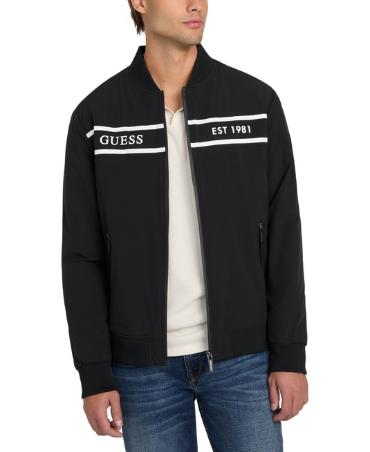 Translation missing: en.Guess Men's Bomber Jacket Size XL Jet Black Lightweight Logo Full-Zip Stretch