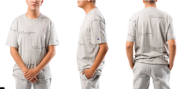 Translation missing: en.Champion Men's Heritage AOP Short Sleeve Tee Script Dropshadow Oxford Gray-Large