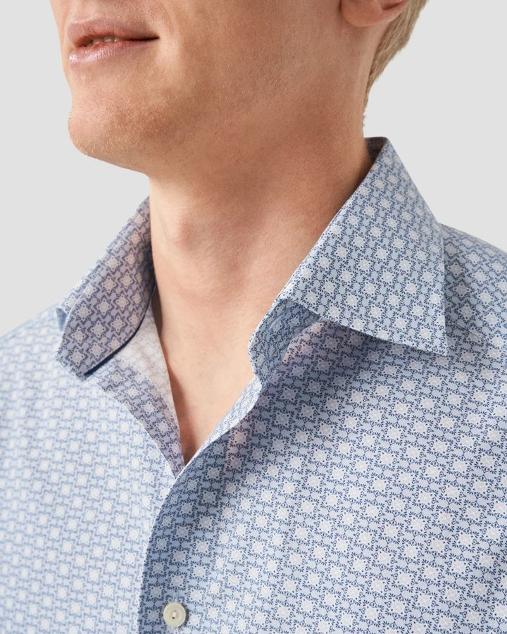 Translation missing: en.Eton Men's Slim Fit Geometric Print Shirt in Blue/White-EU 38 US 15  100011103