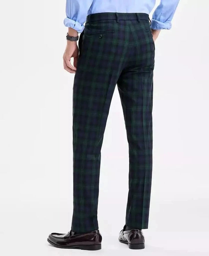 Translation missing: en.Tommy Hilfiger Men's Tate Modern-Fit Stretch Dress Fall Pants Blue Plaid-38x34