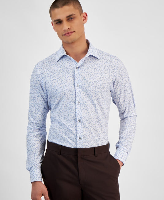 Translation missing: en.Alfani Alfatech Dress Shirt Men's 14-14.5 32/33 Lt Blue 4 Way Stretch Geometric