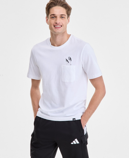 Translation missing: en.adidas Men's Slide Regular-Fit Embroidered Graphic Pocket T-Shirt - White-Large