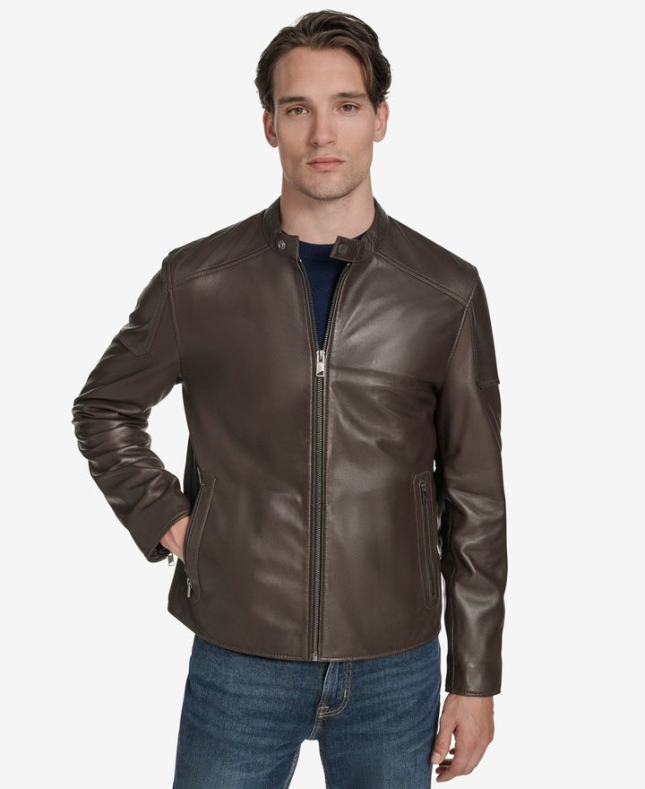 Translation missing: en.Marc New York Men's Maitlin Leather Moto Jacket Racer Style Brown-2XL