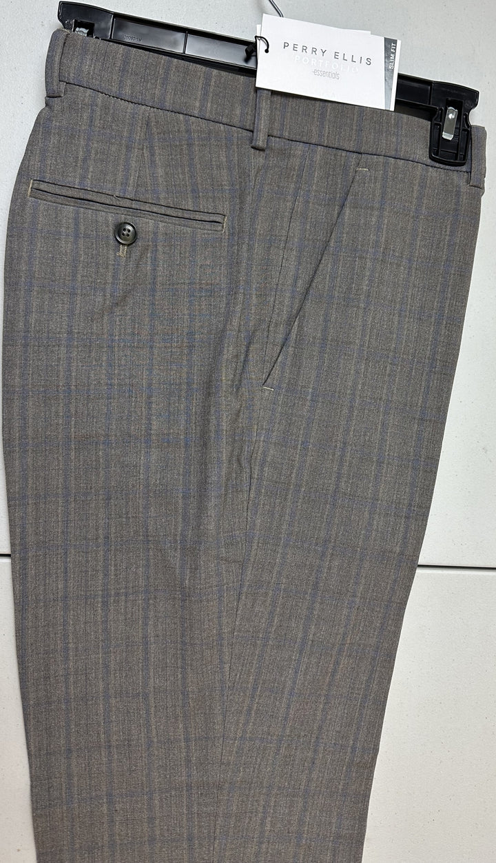 Translation missing: en.Perry Ellis Portfolio Mens Slim-Fit Flat Front Dress Pants-Mushroom Grey 30x29